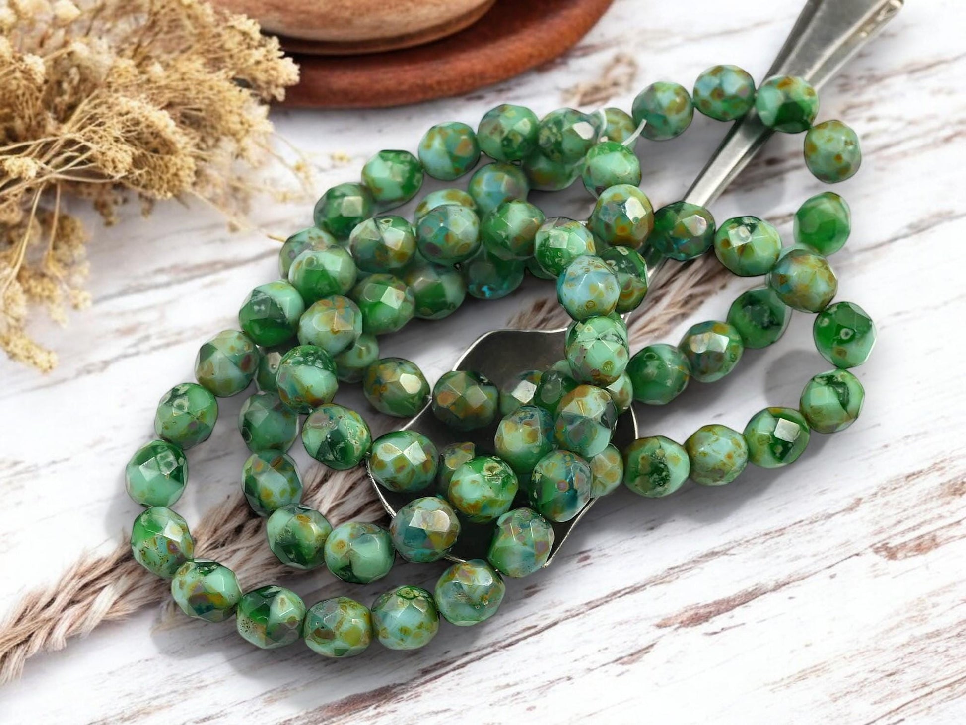 Picasso Beads - Czech Glass Beads - Fire Polished Beads - Round Beads - Faceted Beads - 8mm - 20pcs - (B689)