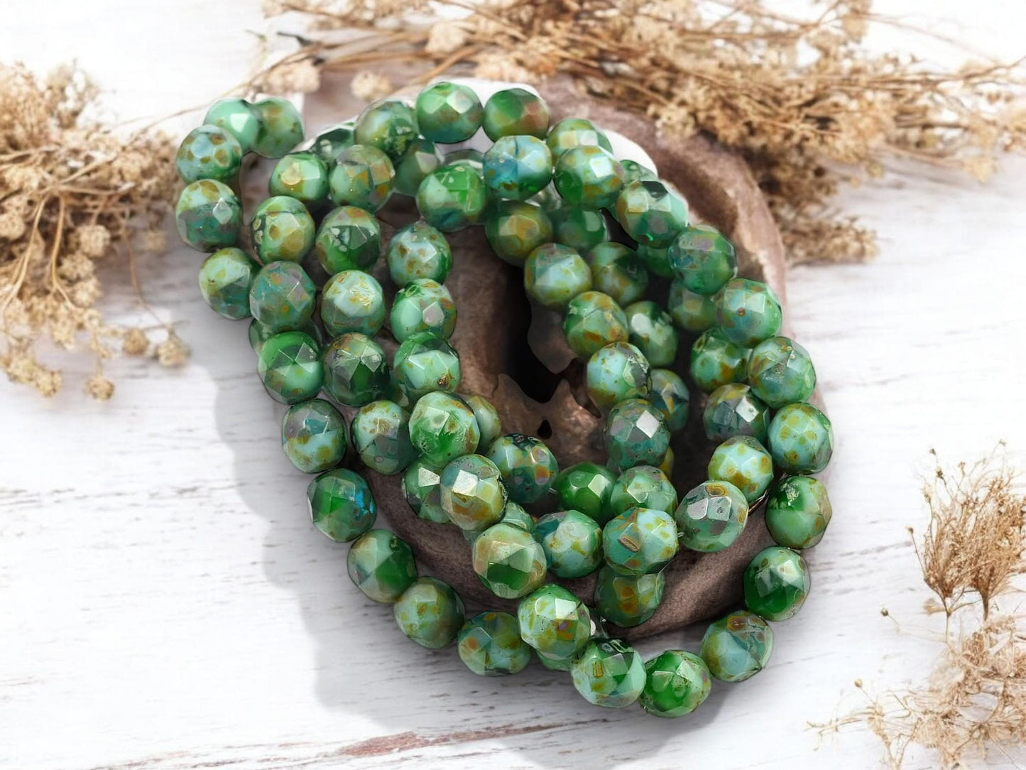 Picasso Beads - Czech Glass Beads - Fire Polished Beads - Round Beads - Faceted Beads - 8mm - 20pcs - (B689)