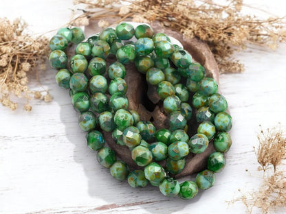 Picasso Beads - Czech Glass Beads - Fire Polished Beads - Round Beads - Faceted Beads - 8mm - 20pcs - (B689)