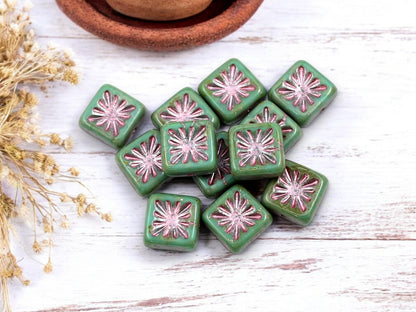 Czech Glass Beads - Picasso Beads - Square Beads - 10mm - 12pcs - (229)