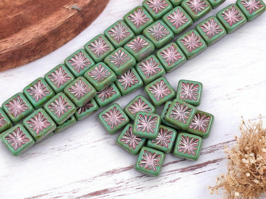 Czech Glass Beads - Picasso Beads - Square Beads - 10mm - 12pcs - (229)