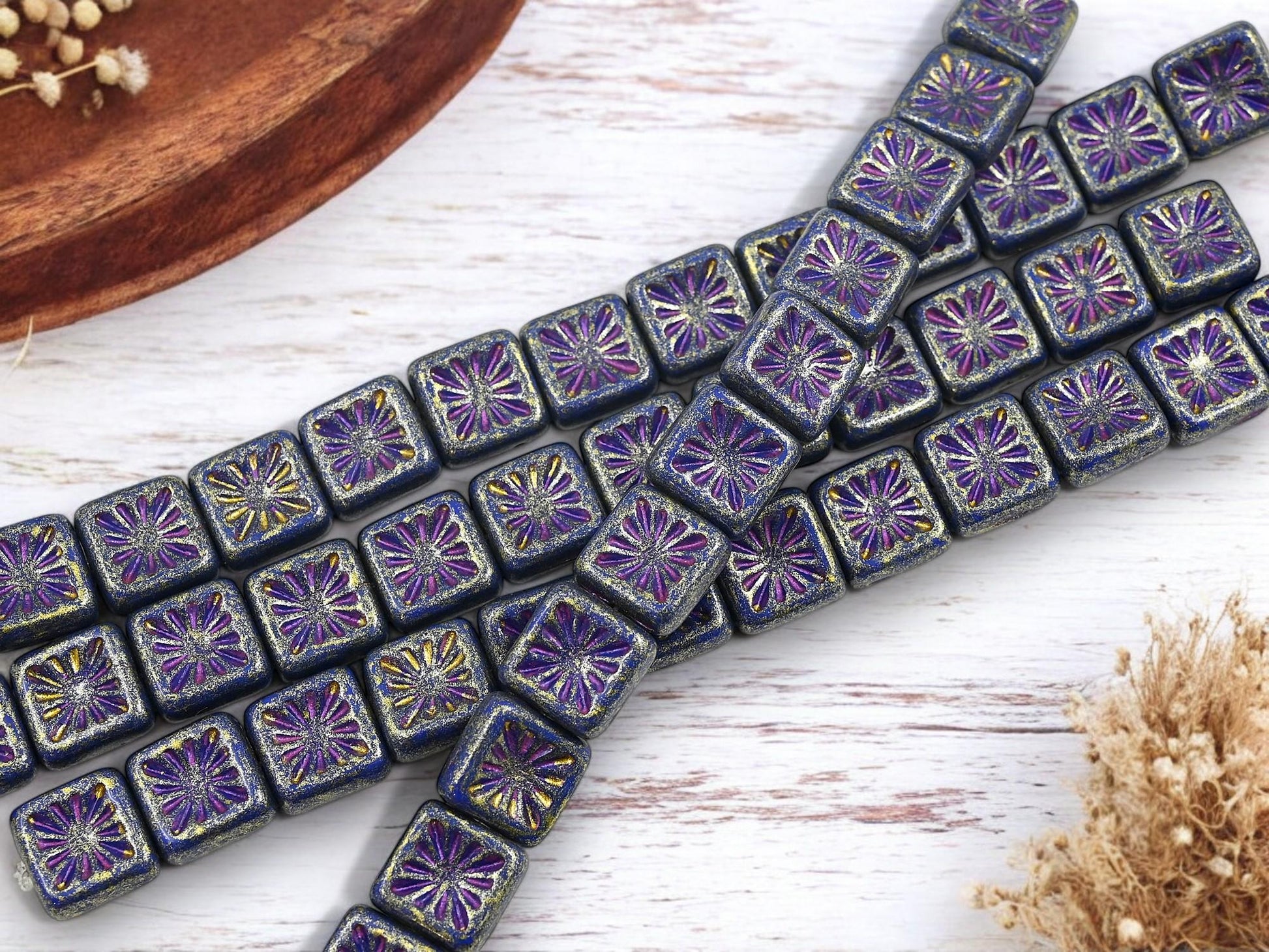 Czech Glass Beads - Picasso Beads - Square Beads - 10mm - 12pcs - (3354)