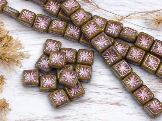 Picasso Beads - Czech Glass Beads - Starburst Square - Square Beads - 10mm - 12pcs - (178)