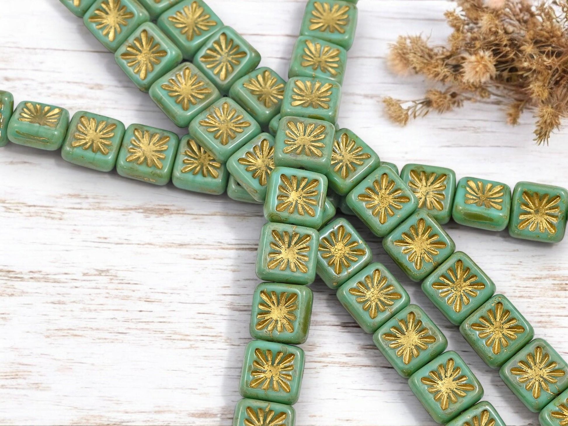 Czech Glass Beads - Picasso Beads - Square Beads - 10mm - 12pcs - (6171)