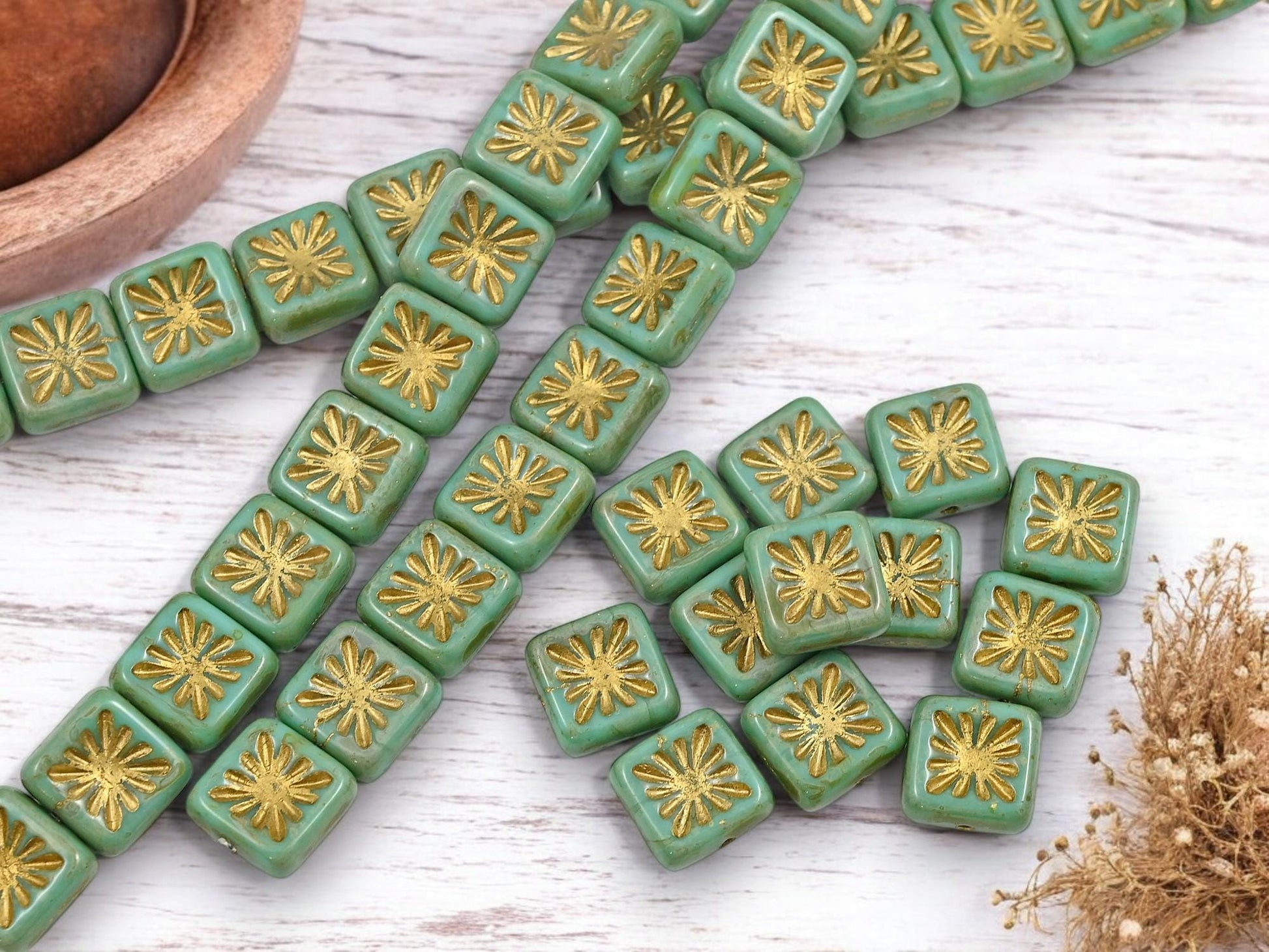 Czech Glass Beads - Picasso Beads - Square Beads - 10mm - 12pcs - (6171)