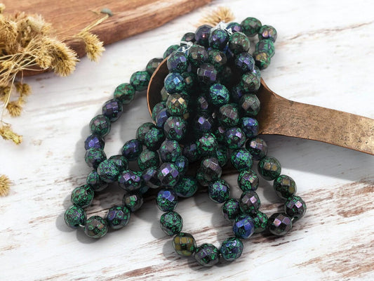 Picasso Beads - Czech Glass Beads - Fire Polished Beads - Round Beads - Faceted Beads - 8mm - 20pcs - (4893)