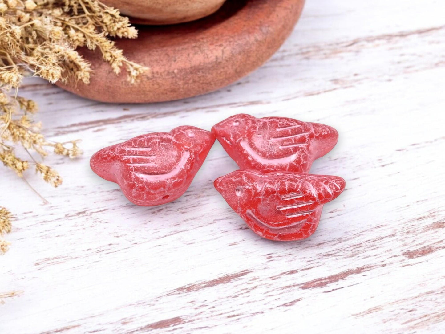 *6* 11x22mm Metallic Pink Washed Topaz Bird Beads