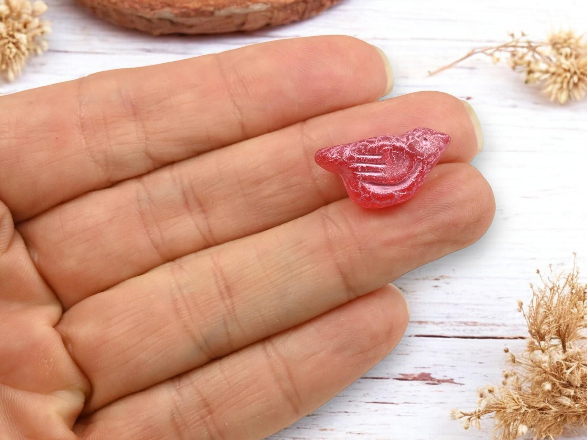*6* 11x22mm Metallic Pink Washed Topaz Bird Beads