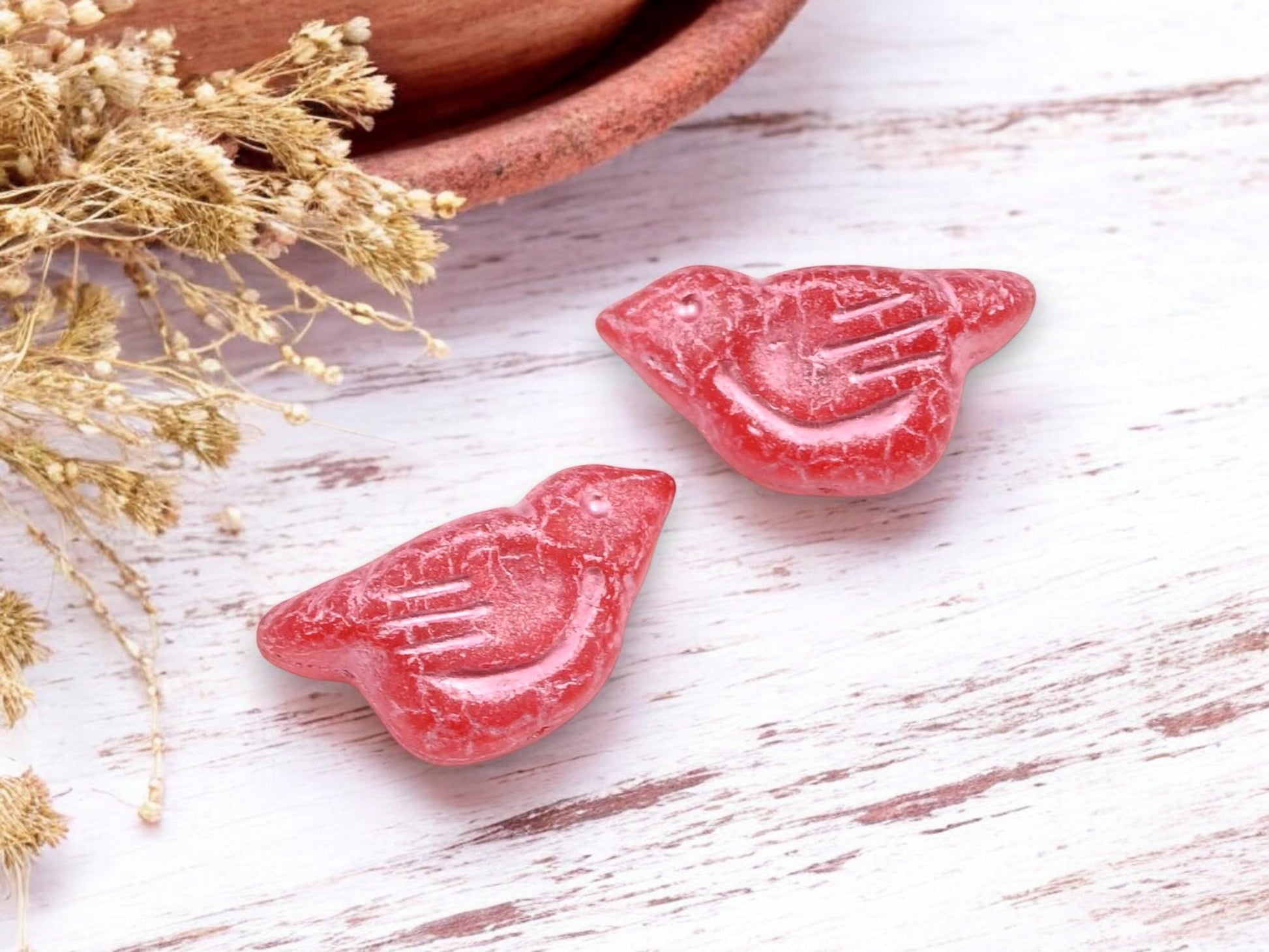 *6* 11x22mm Metallic Pink Washed Topaz Bird Beads