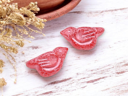 *6* 11x22mm Metallic Pink Washed Topaz Bird Beads