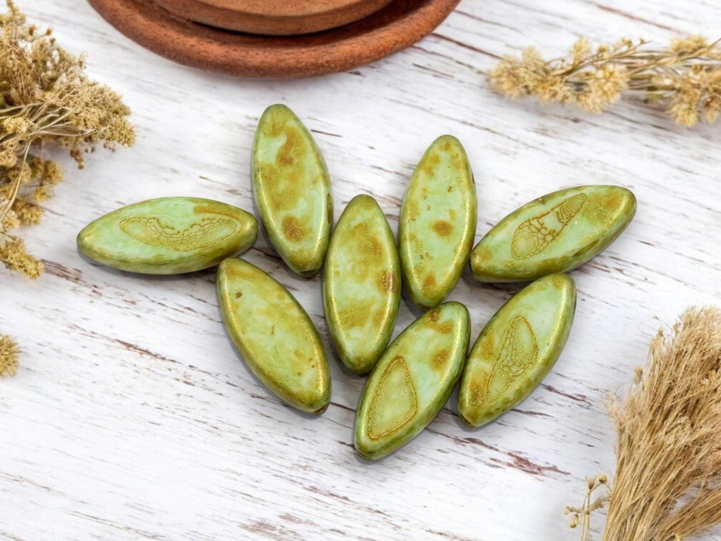 Picasso Beads - Czech Glass Beads - Spindle Beads - Marquise Beads - 18x7mm - 8pcs - (903)