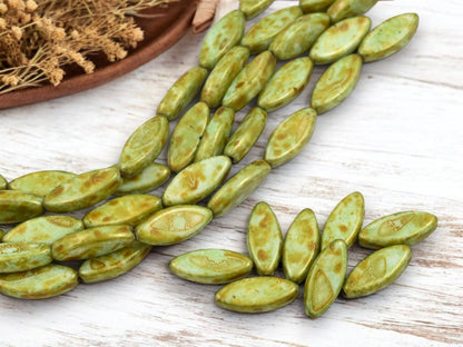 Picasso Beads - Czech Glass Beads - Spindle Beads - Marquise Beads - 18x7mm - 8pcs - (903)