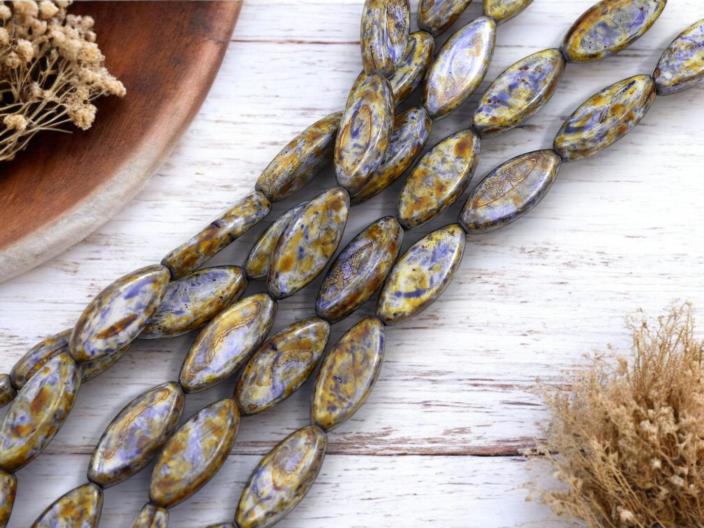 Czech Glass Beads - Picasso Beads - Spindle Beads - Marquise Beads - 18x7mm - 8pcs - (3146)