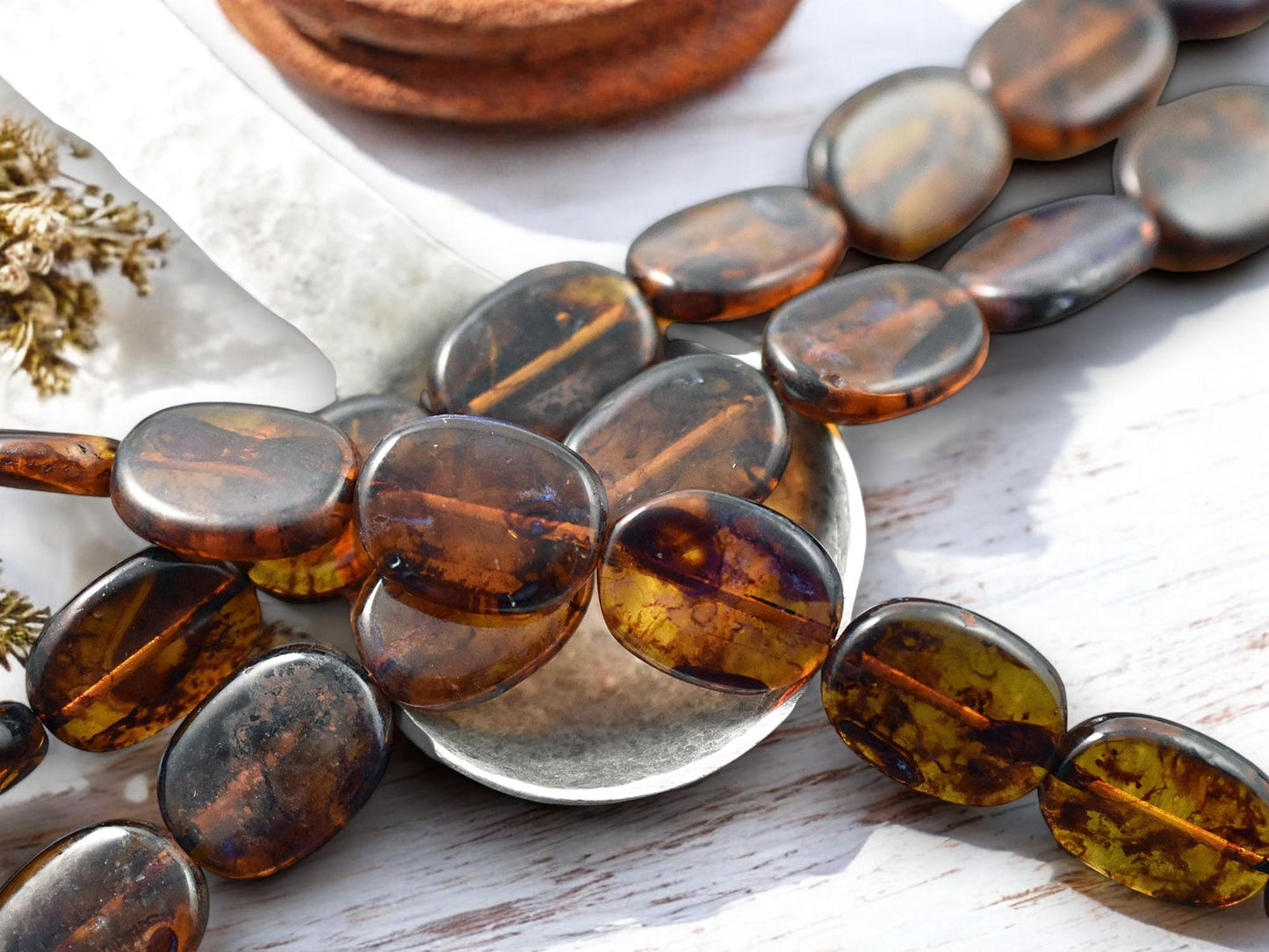 *10* 19x14mm Root Beer Topaz Picasso Flat Oval Beads