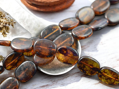 *10* 19x14mm Root Beer Topaz Picasso Flat Oval Beads