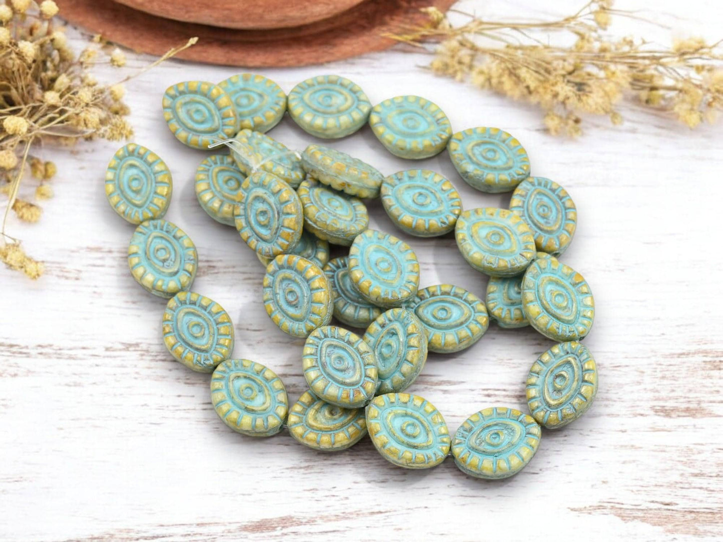 Picasso Beads - Czech Glass Beads - Evil Eye Beads - Mystic Eye Beads - Full Strand - 10pcs - 14x11mm - (4730)
