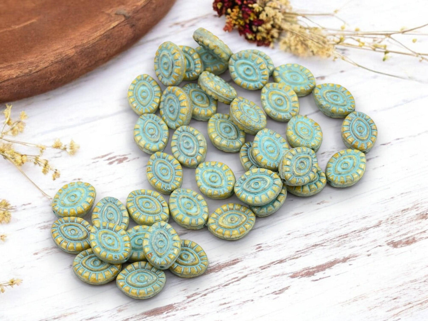 Picasso Beads - Czech Glass Beads - Evil Eye Beads - Mystic Eye Beads - Full Strand - 10pcs - 14x11mm - (4730)