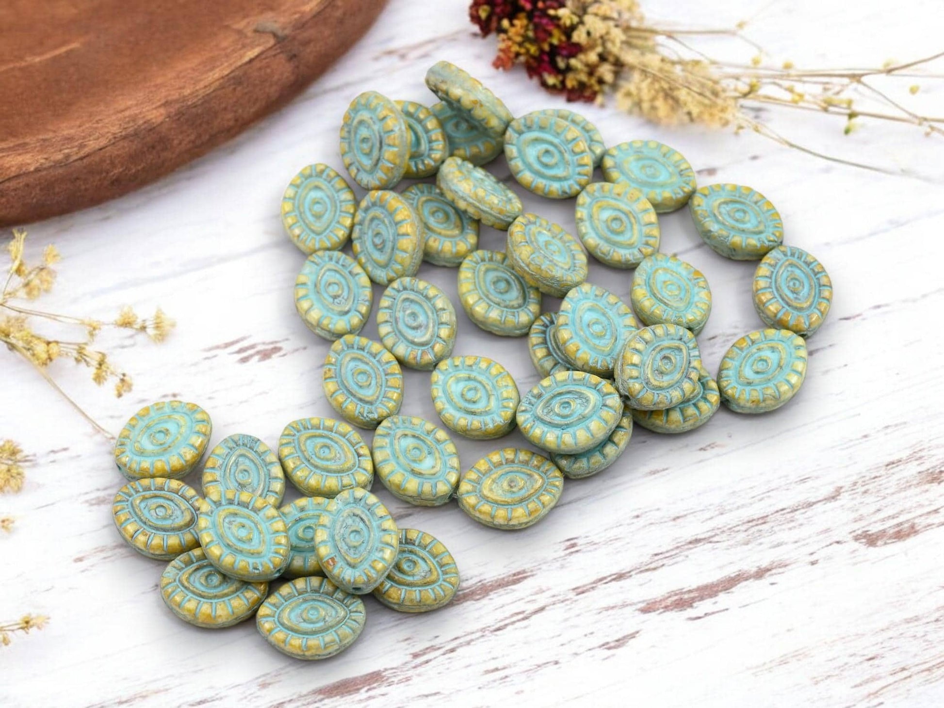 Picasso Beads - Czech Glass Beads - Evil Eye Beads - Mystic Eye Beads - Full Strand - 10pcs - 14x11mm - (4730)