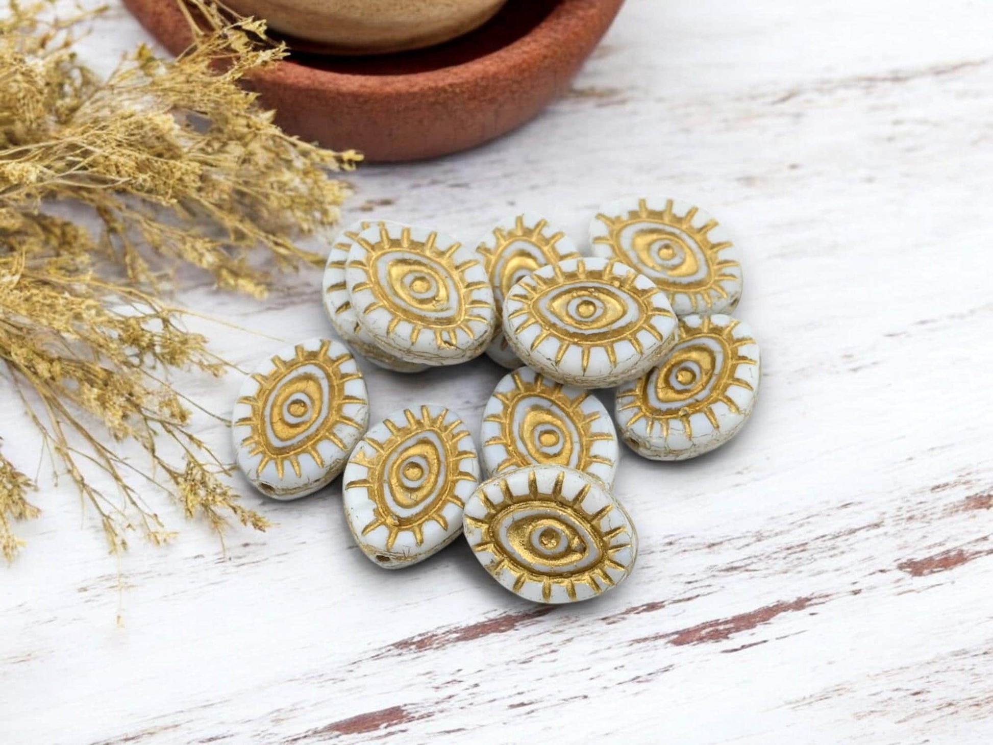 Czech Glass Beads - Evil Eye Beads - Mystic Eye Beads - Full Strand - 10pcs - 14x11mm - (4256)