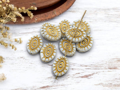 Czech Glass Beads - Evil Eye Beads - Mystic Eye Beads - Full Strand - 10pcs - 14x11mm - (4256)