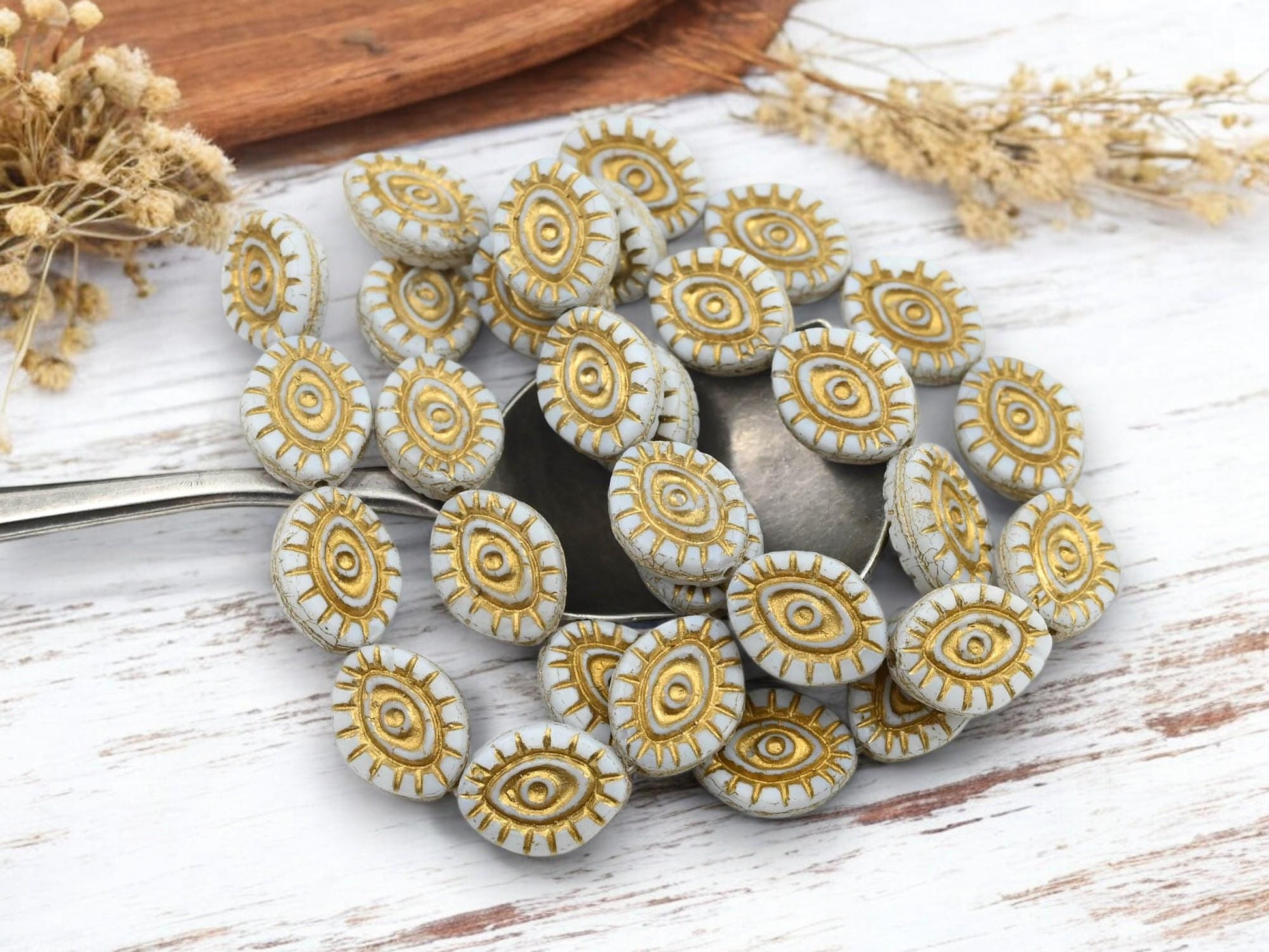 10* 14x11mm Gold Washed Opaque Alabaster Mystic Eye Beads – The