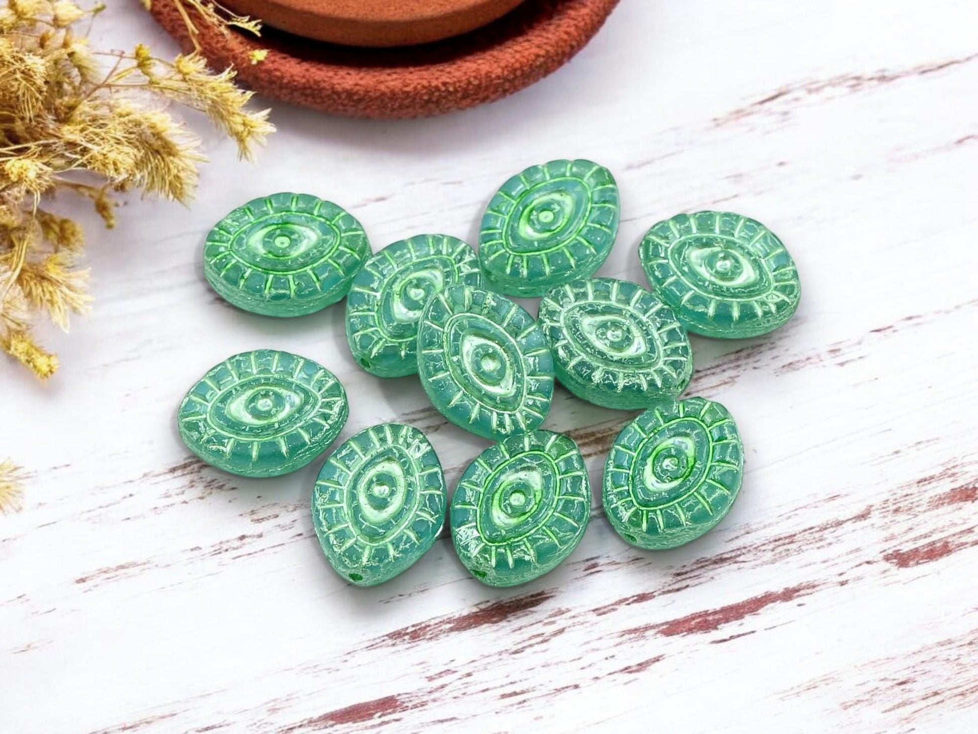 Czech Glass Beads - Evil Eye Beads - Mystic Eye Beads - Full Strand - 10pcs - 14x11mm - (3645)