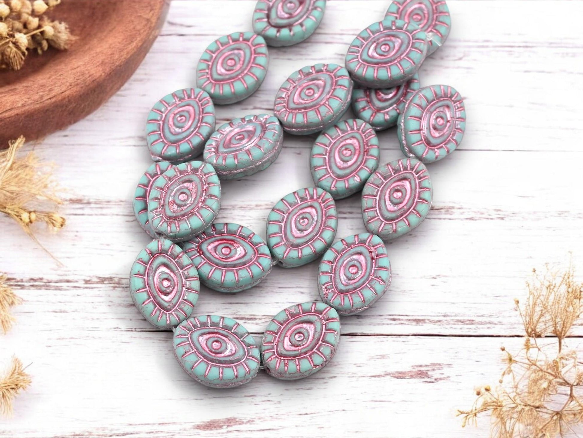 Czech Glass Beads - Evil Eye Beads - Mystic Eye Beads - Full Strand - 10pcs - 14x11mm - (4348)