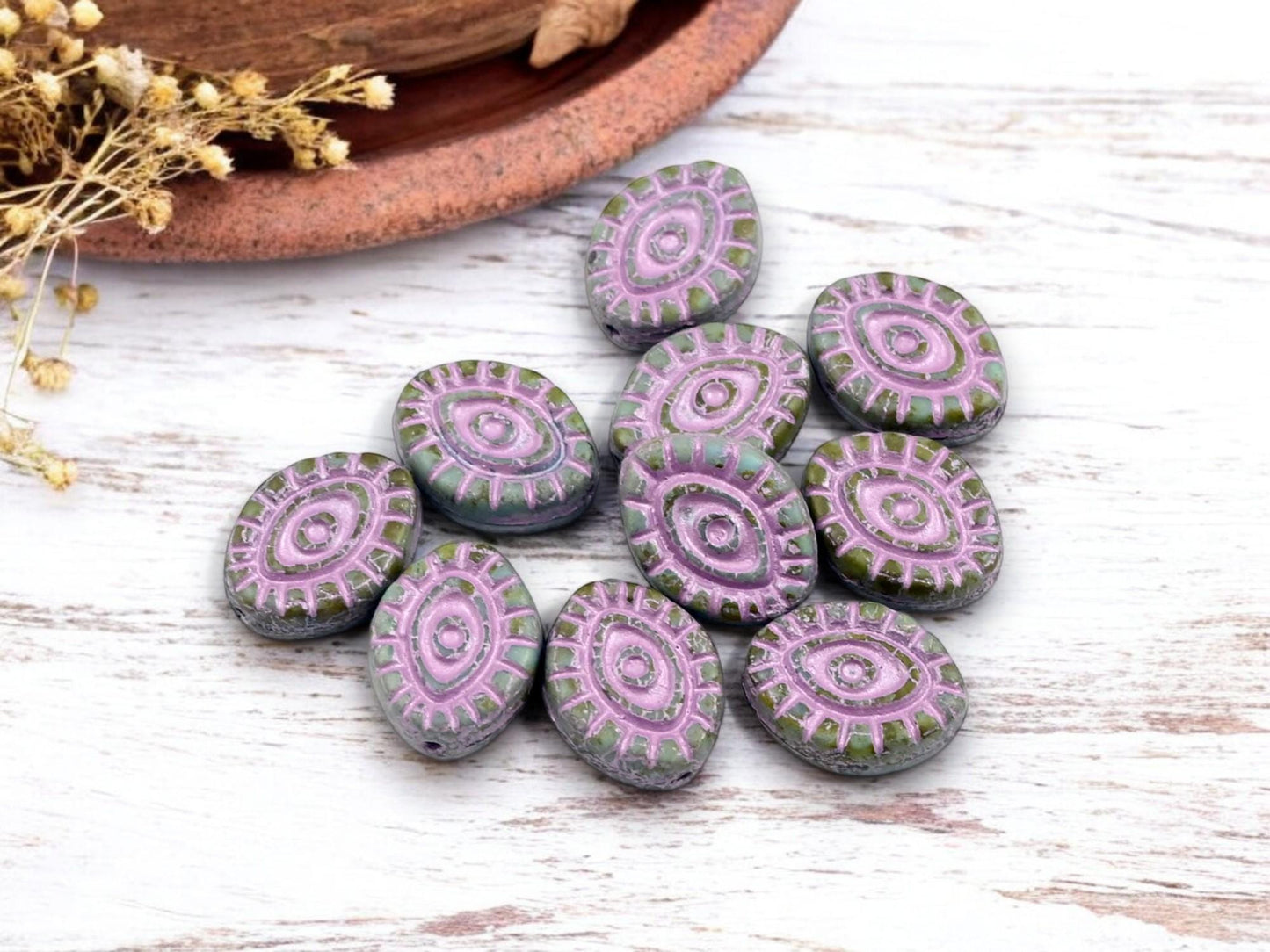 Picasso Beads - Czech Glass Beads - Evil Eye Beads - Mystic Eye Beads - Full Strand - 10pcs - 14x11mm - (4507)