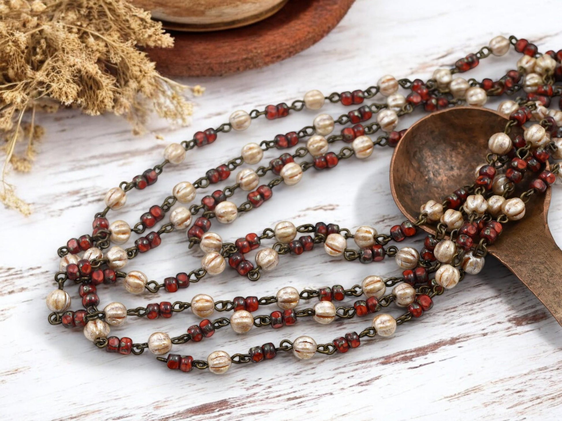Czech Glass Beads - Rosary Chain - Beaded Chain - Picasso Beads - Czech Glass Chain - Sold by the foot - (CH6)