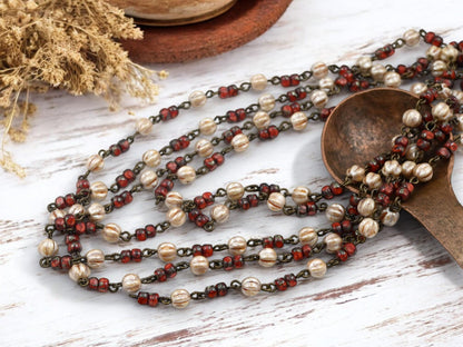 Czech Glass Beads - Rosary Chain - Beaded Chain - Picasso Beads - Czech Glass Chain - Sold by the foot - (CH6)