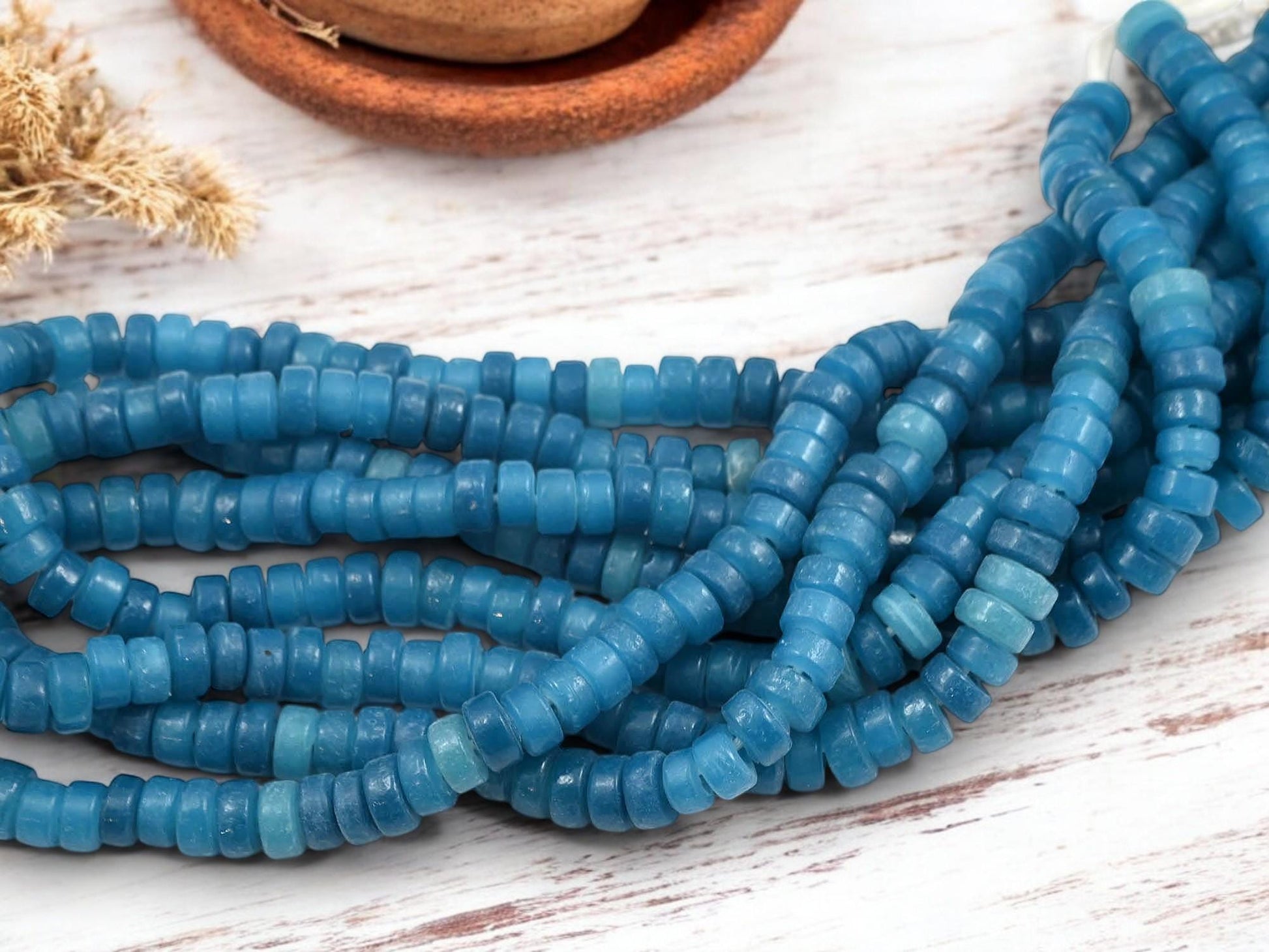 Heishi Beads - Eco-Friendly Beads - Indonesian Beads - Recycled Glass Beads - 8x4mm - 20" Strand - (668)