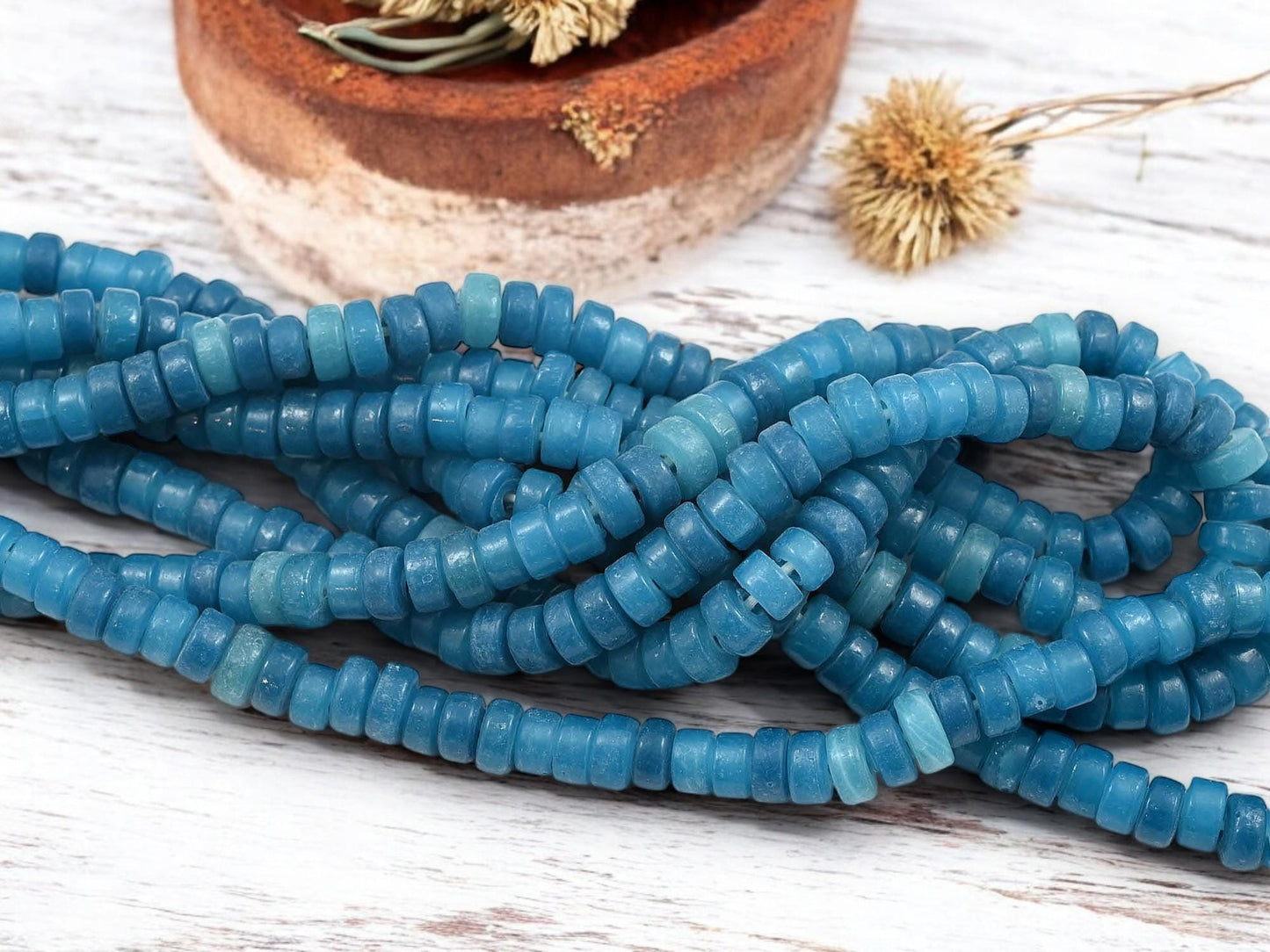 Heishi Beads - Eco-Friendly Beads - Indonesian Beads - Recycled Glass Beads - 8x4mm - 20" Strand - (668)