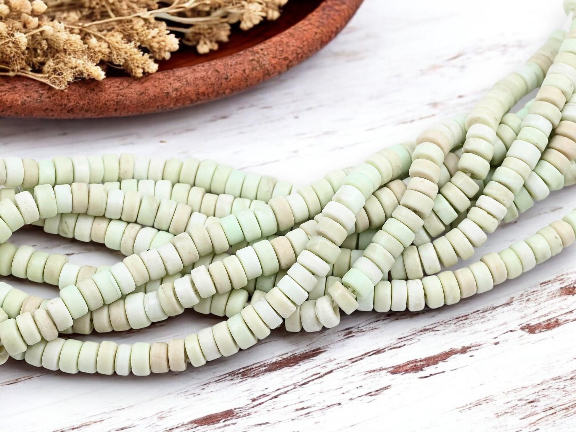 Recycled Glass Beads - Heishi Beads - Eco-Friendly Beads - Indonesian Beads - 8x4mm - 20" Strand - (1860)