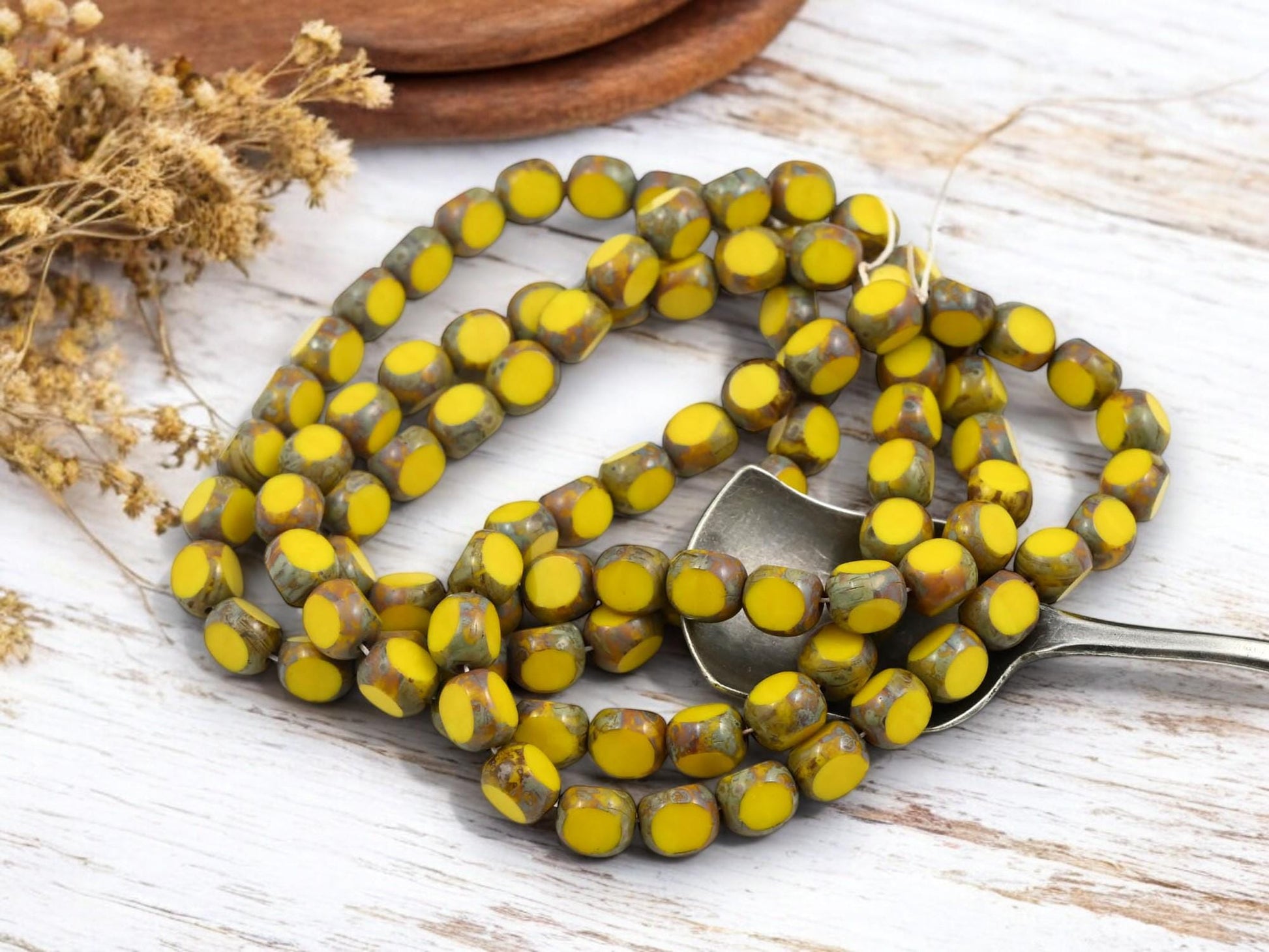 Czech Glass Beads - Picasso Beads - 3 Cut Round Beads - Old Stock Beads - Choose Your Size