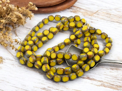 Czech Glass Beads - Picasso Beads - 3 Cut Round Beads - Old Stock Beads - Choose Your Size