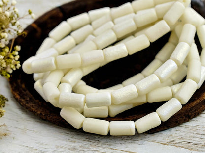 *16* 9x5mm Etched Ivory AB Luster Tube Beads