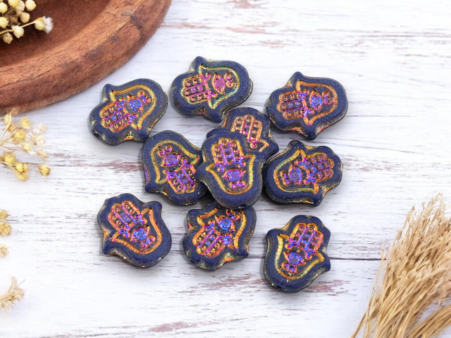 Czech Glass Beads - Hamsa Beads - Hamsa Hand - Hand Beads - 10pcs - 15x14mm - (3594)