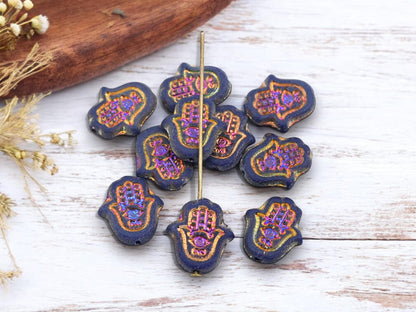 Czech Glass Beads - Hamsa Beads - Hamsa Hand - Hand Beads - 10pcs - 15x14mm - (3594)