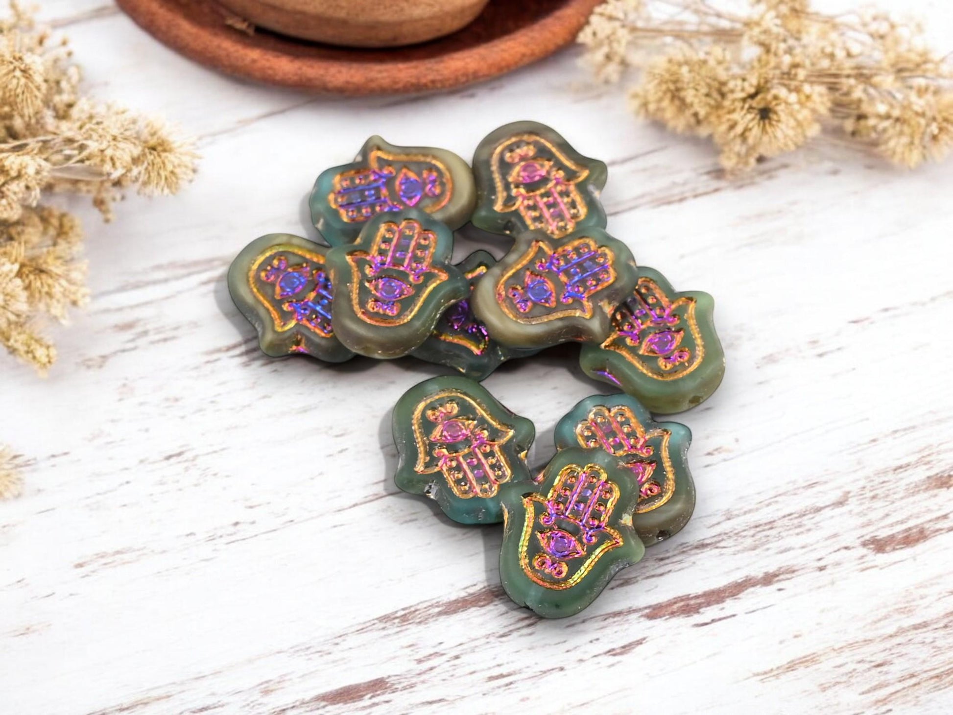 Czech Glass Beads - Hamsa Beads - Hamsa Hand - Hand Beads - 10pcs - 15x14mm - (1187)