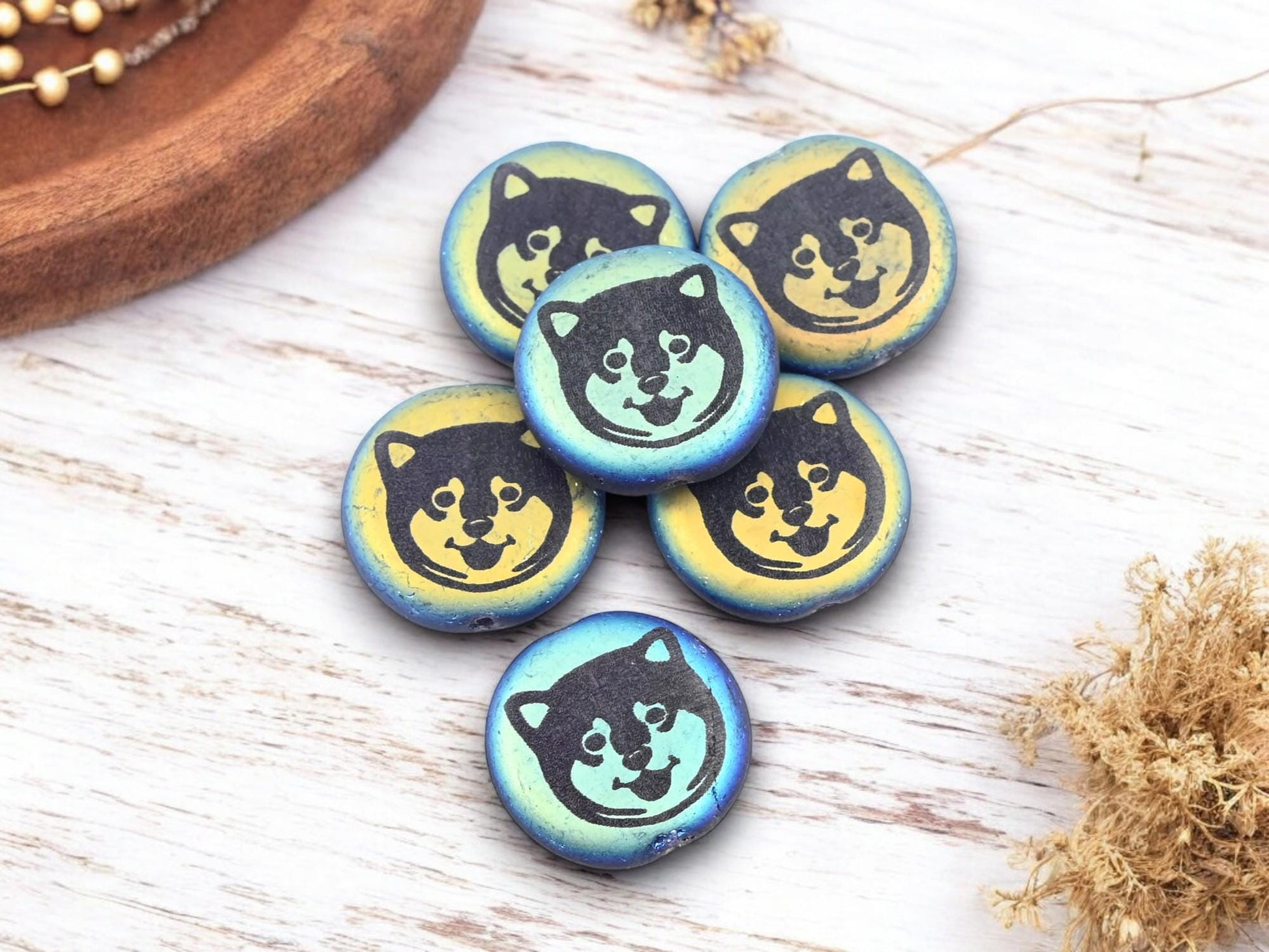 Czech Glass Beads - Dog Beads - Animal Beads - Laser Etched Beads - Laser Tattoo Beads - 17mm - 6pcs - (5734)