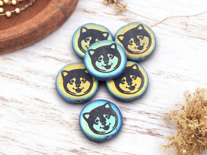 Czech Glass Beads - Dog Beads - Animal Beads - Laser Etched Beads - Laser Tattoo Beads - 17mm - 6pcs - (5734)