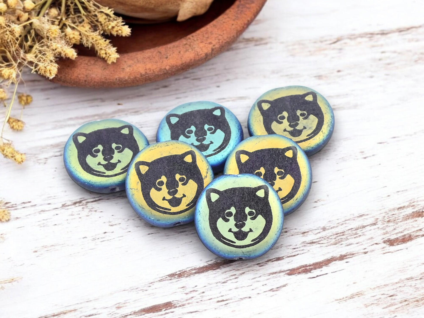 Czech Glass Beads - Dog Beads - Animal Beads - Laser Etched Beads - Laser Tattoo Beads - 17mm - 6pcs - (5734)