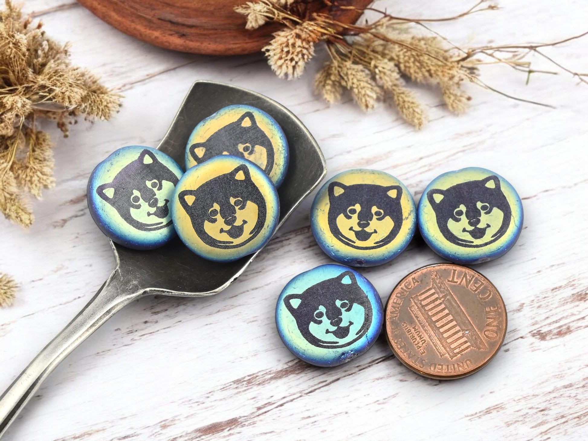 Czech Glass Beads - Dog Beads - Animal Beads - Laser Etched Beads - Laser Tattoo Beads - 17mm - 6pcs - (5734)