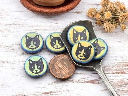 Czech Glass Beads - Cat Beads - Animal Beads - Laser Etched Beads - Laser Tattoo Beads - 17mm - 6pcs - (5734)