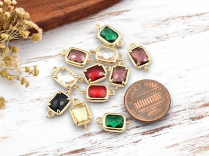 Connector Charms - Glass Connector Beads - Bezel Connectors - Gold Connectors - 10pc - 15x8mm - (3167)