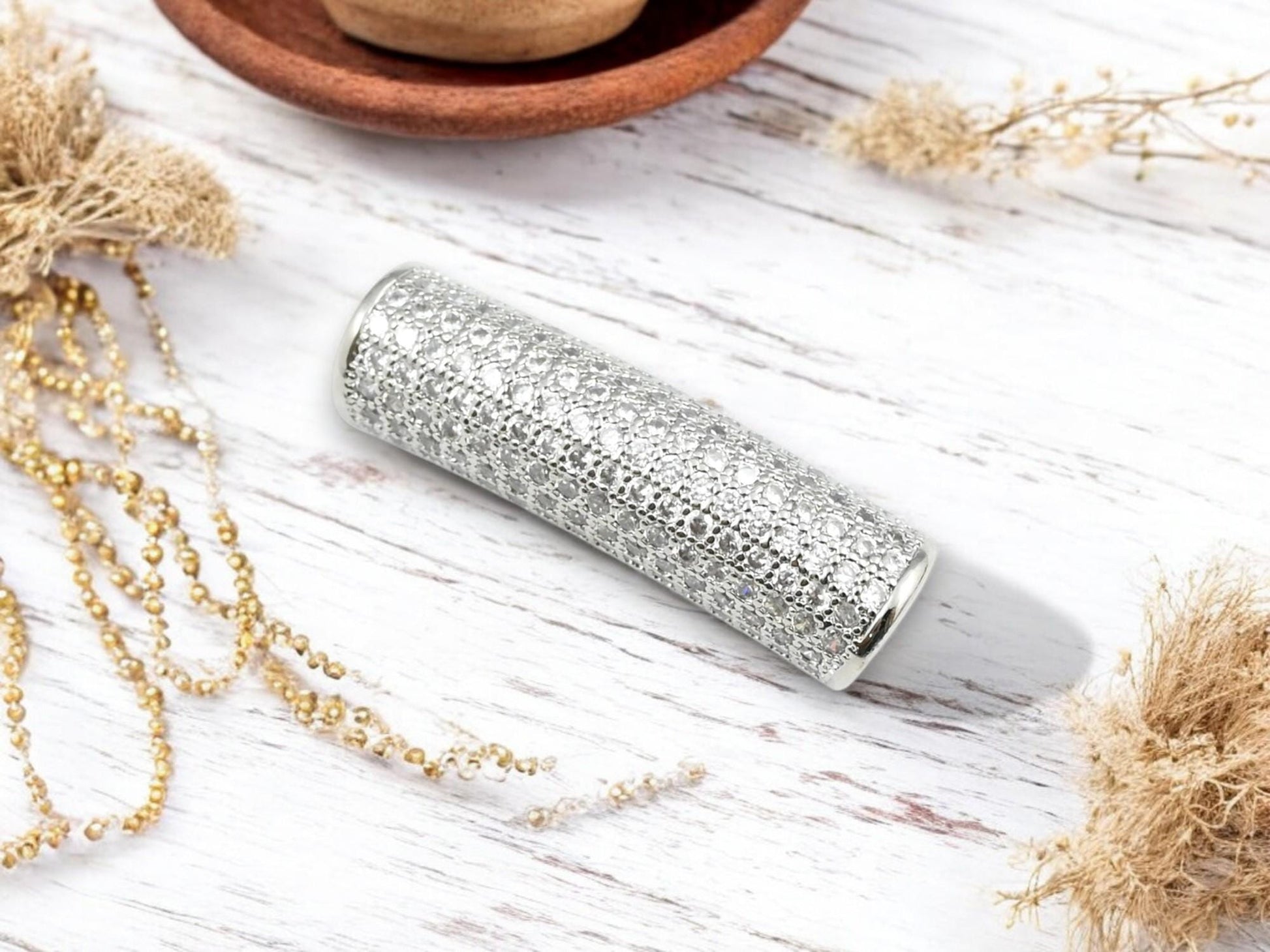 Curved Tube - Bracelet Tube - Zircon Beads - Rhinestone Beads - Bracelet Bar - Micro Pave Beads - Metal Beads - 1pc