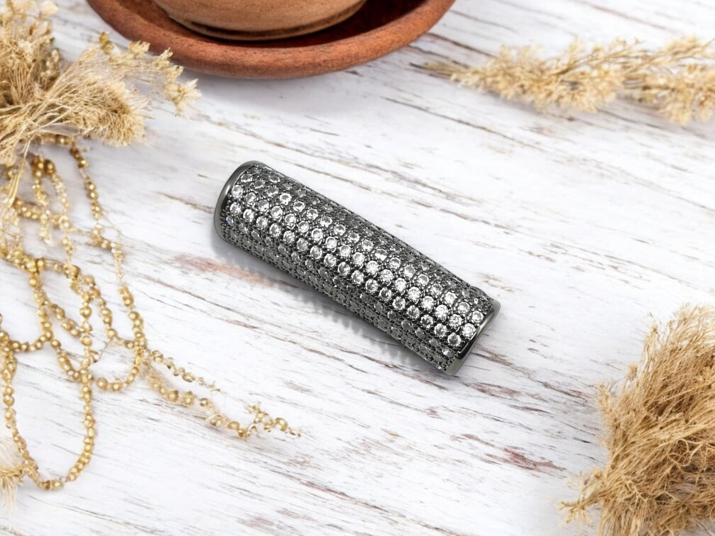 Curved Tube - Bracelet Tube - Zircon Beads - Rhinestone Beads - Bracelet Bar - Micro Pave Beads - Metal Beads - 1pc