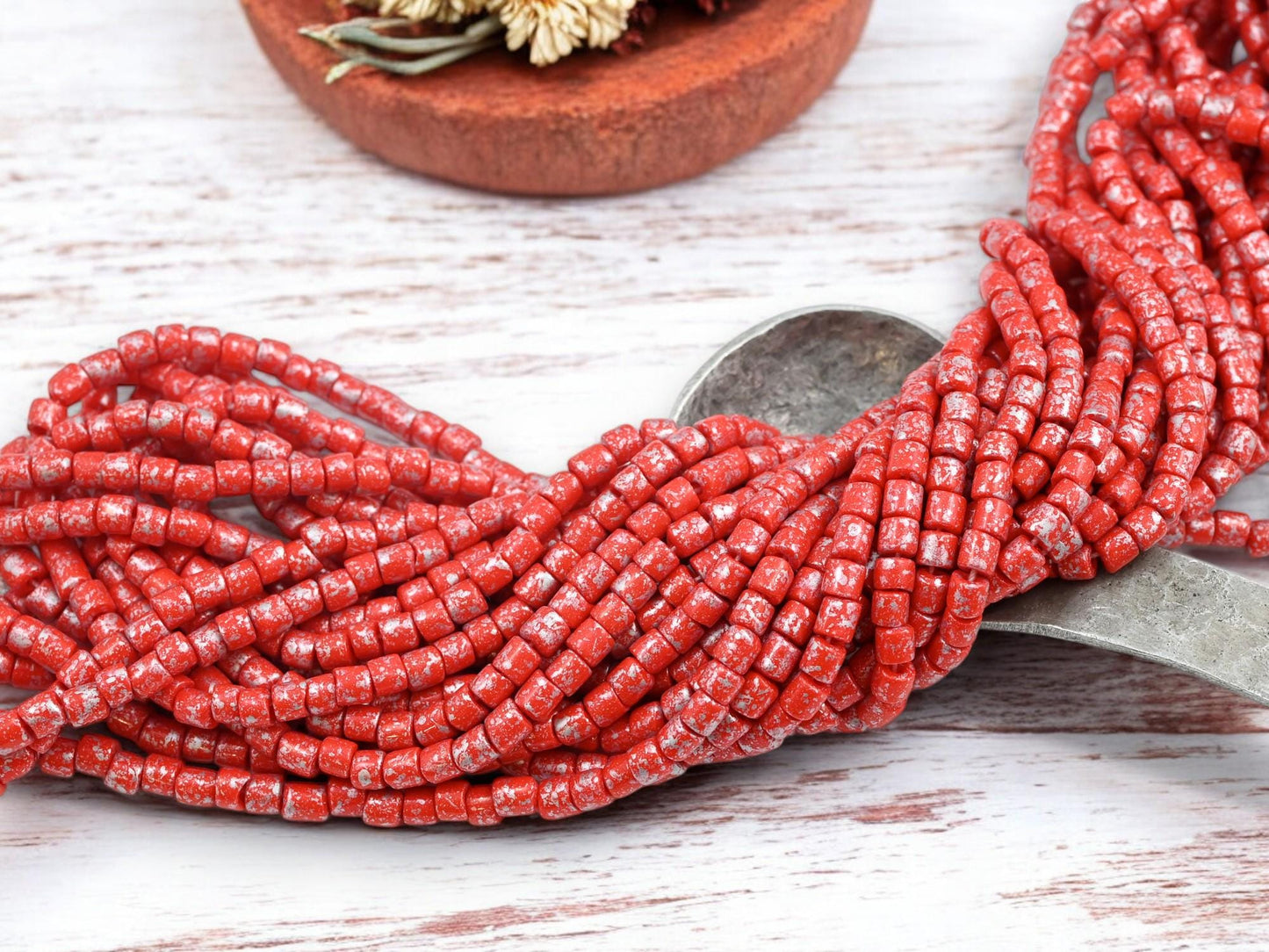 Tube Beads - Aged Picasso Beads - Bugle Beads - Picasso Beads - Czech Glass Beads - Seed Beads - 4mm - 20" Strand - (709)