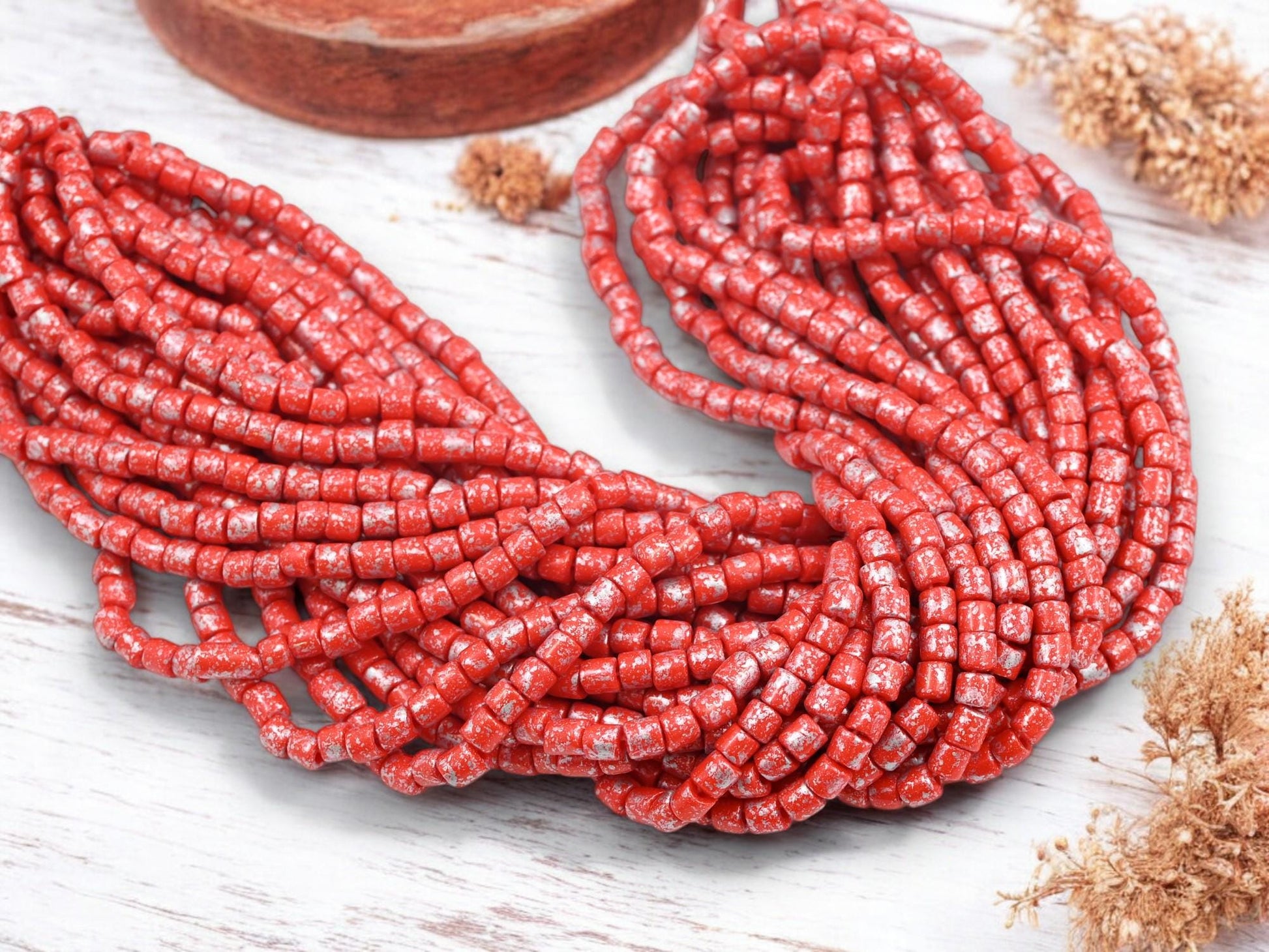 Tube Beads - Aged Picasso Beads - Bugle Beads - Picasso Beads - Czech Glass Beads - Seed Beads - 4mm - 20" Strand - (709)