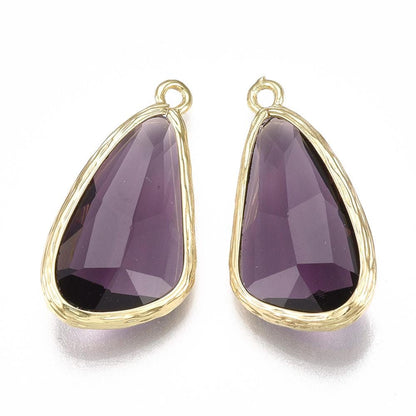 Glass Charm Pendant - Bezel Charm - Teardrop Charm - Gold Pendant - 29x14mm - 2pcs - (2252)